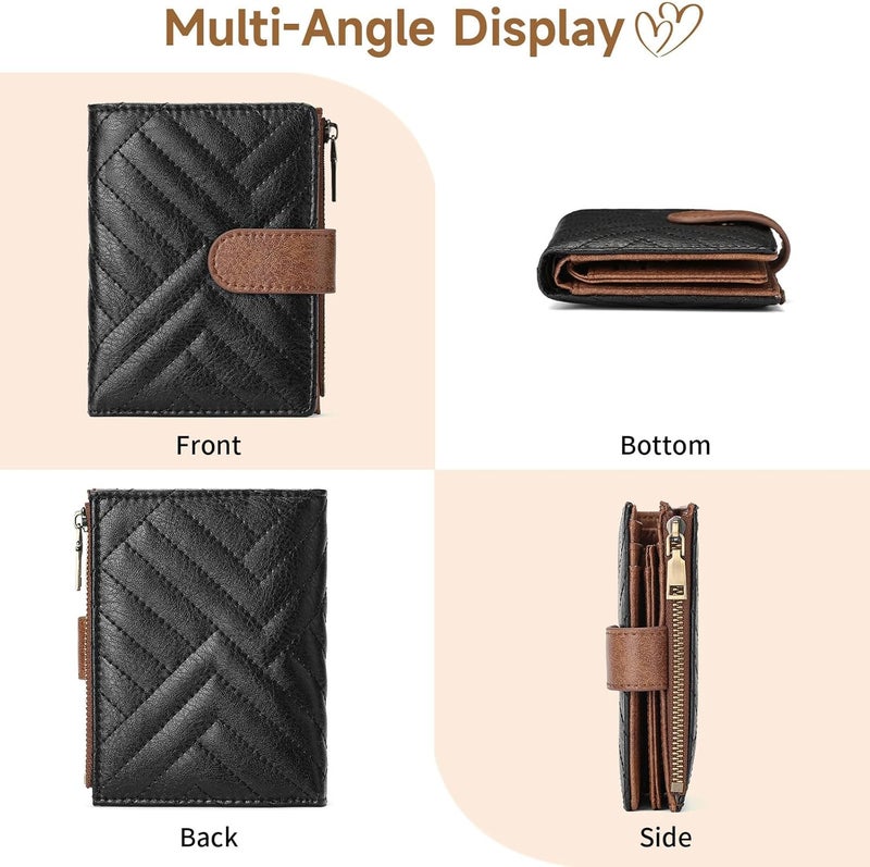 GAEKEAO Small Wallet for Women, Bifold Leather RFID Blocking Ladies Compact Card Holder with Zipper Pocket & ID Window - Image 4